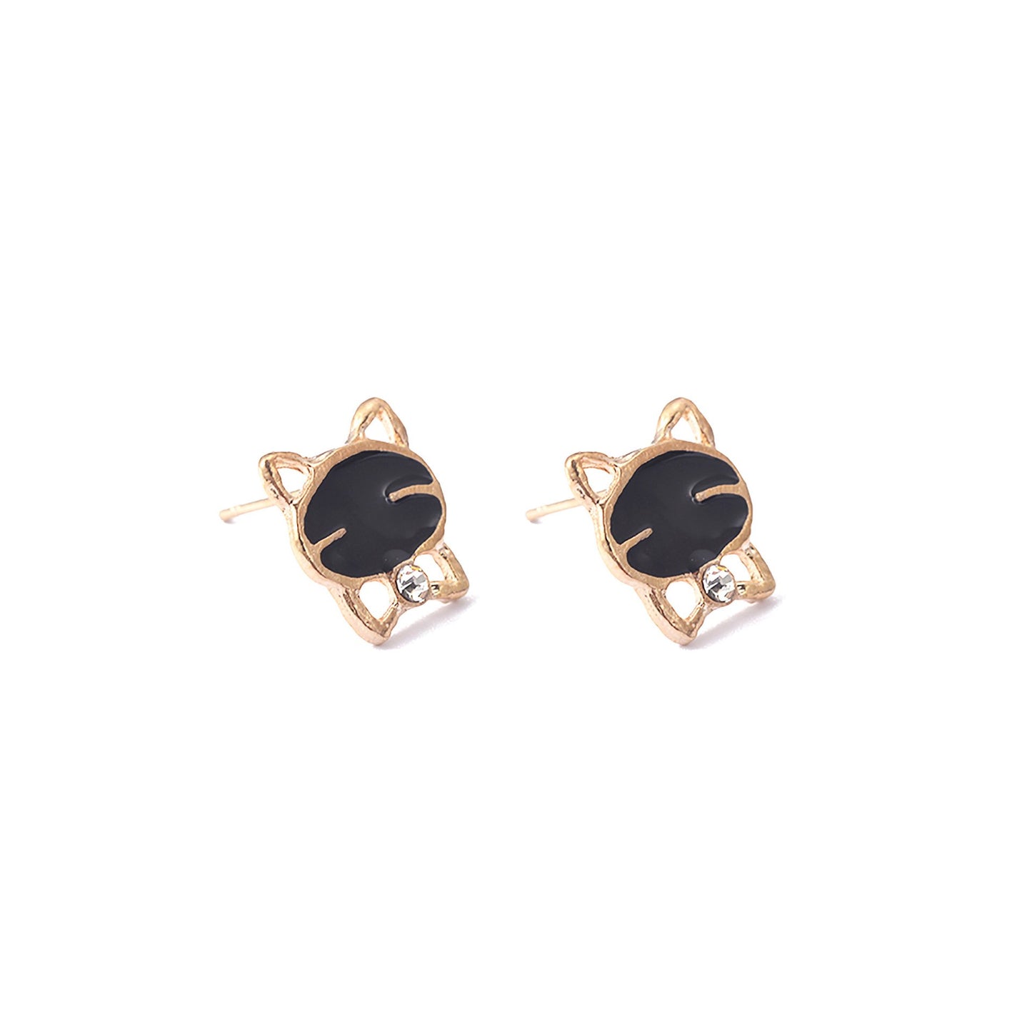 Fashion Cute Black Smiley Cat Rhinestone Earrings Metal Drip Cat Earrings Female Student Jewelry