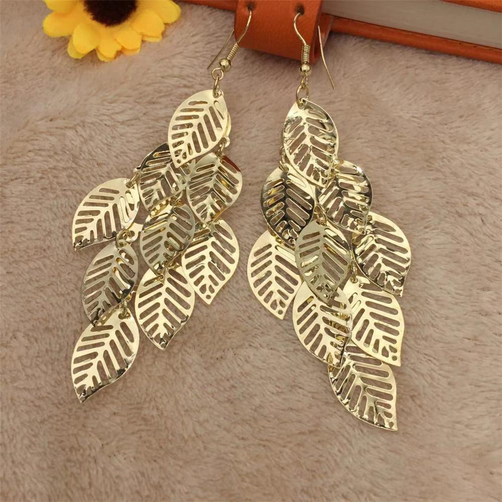 Hollow out leaf string ladies exaggerated long earrings earrings exaggerated earrings Christmas trinkets