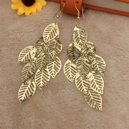 Hollow out leaf string ladies exaggerated long earrings earrings exaggerated earrings Christmas trinkets