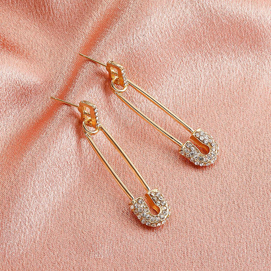 Ins creative paperclip earrings female retro fashion niche rhinestone earrings temperament simple geometric earrings