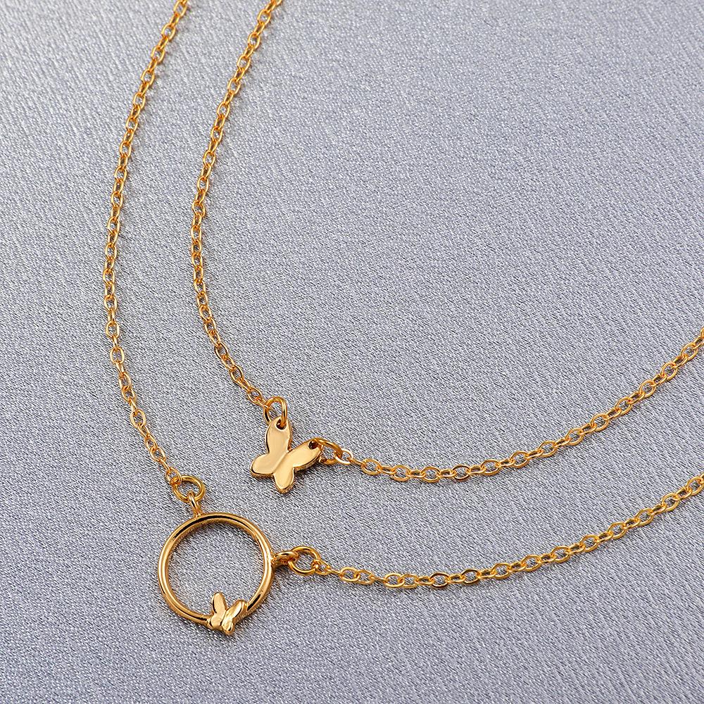 Simple double-layer butterfly necklace ins niche design net red sweet clavicle chain retro stacked necklace