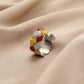Fashion niche design personality stainless steel color checkerboard drop oil geometric opening ring female