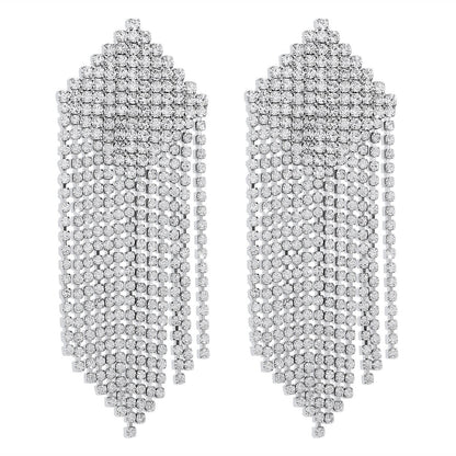 E1985 Sexy Rhinestone Earrings Women's Claw Chain Tassel Temperament Light Luxury Rhombus Personality Earrings