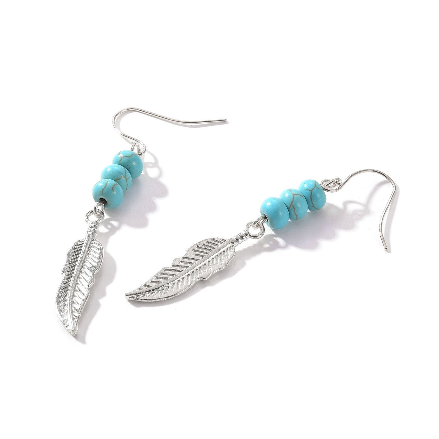 Earhook Simple Personality Feather Earrings Turquoise Beaded Earrings Women