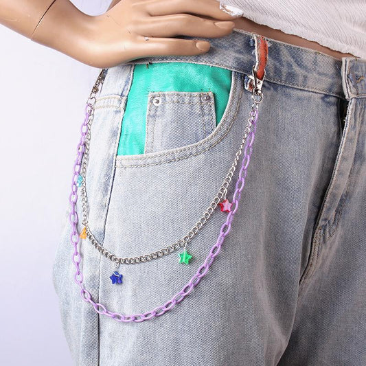 Jewelry fashion popular punk acrylic all-match double-layer pentagram pendant pants chain