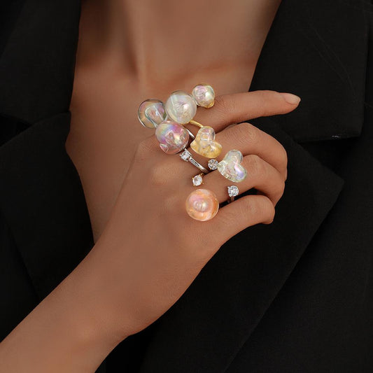 Trend personality adjustable diamond-encrusted color light love bubble ring fashion peach heart cute and beautiful ring