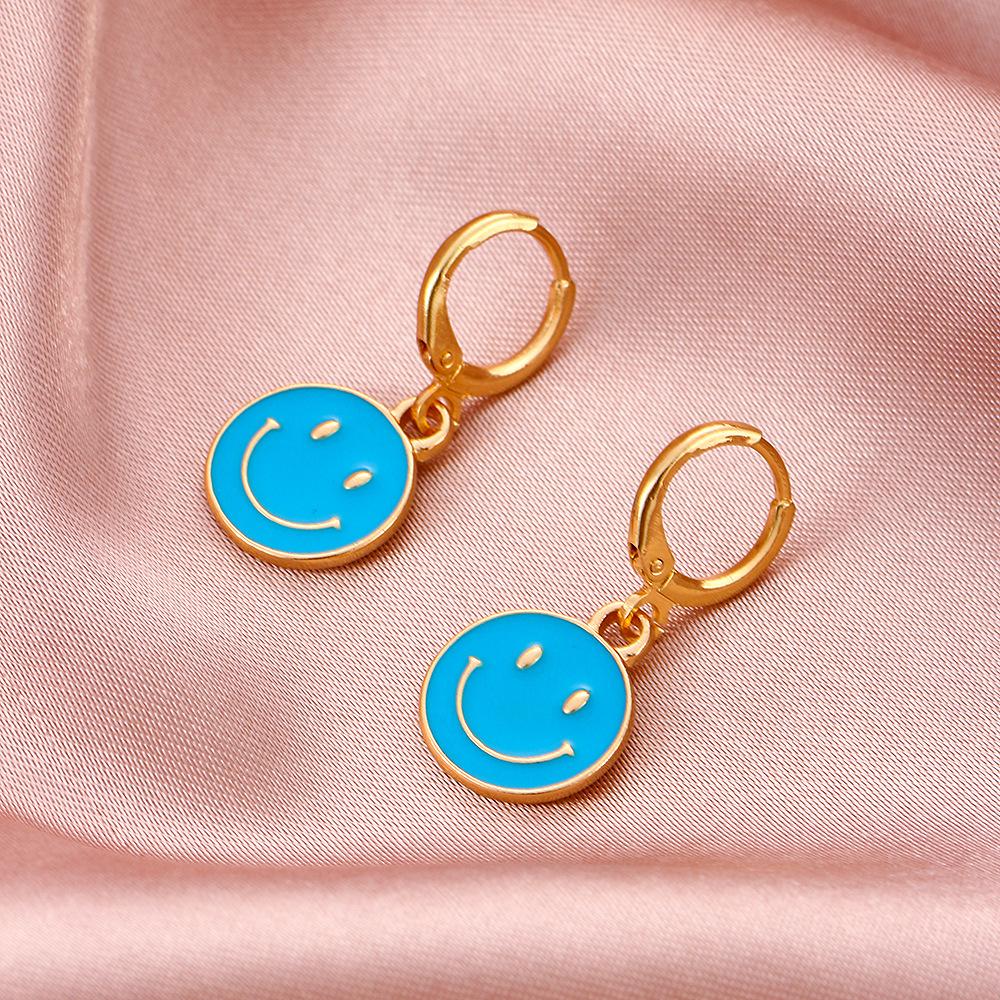 Ins cute dripping oil smiling face earrings simple metal smile earrings fashion creative earrings earrings female