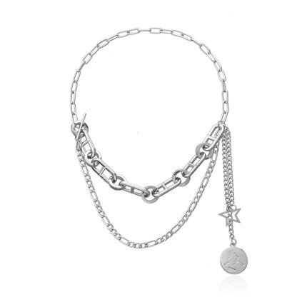 Jewelry fashion trend hip-hop ins multi-layered wearing round card pendant personalized splicing necklace