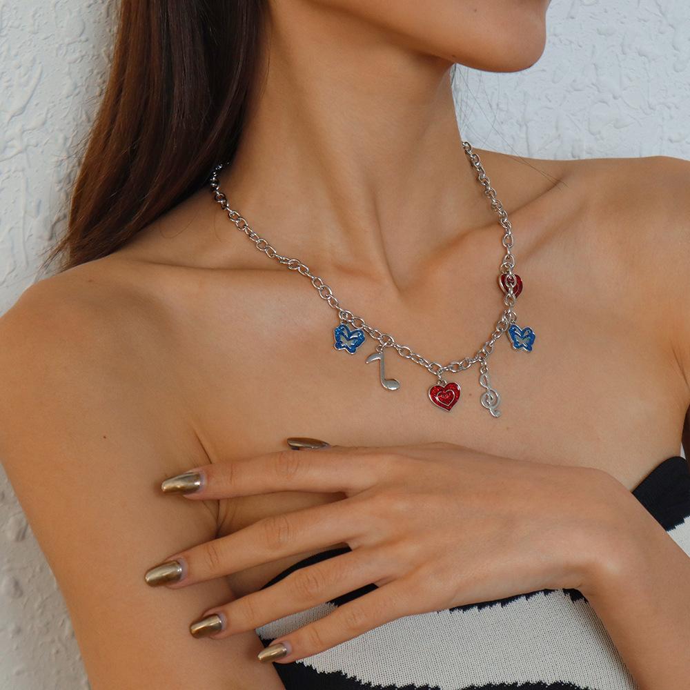 N974 Jewelry Metal Texture Heart Butterfly Necklace Temperament Fashion Creative Oil Drip Necklace Women