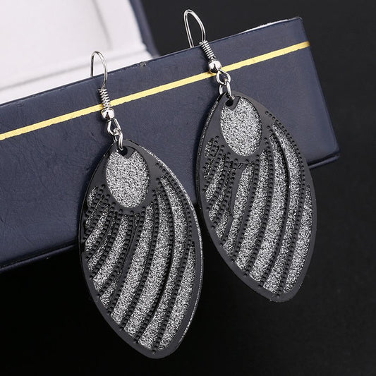 Leaf Stripe Frosted Earrings Exaggerated Earrings Alloy Ear Jewelry Women's Jewelry