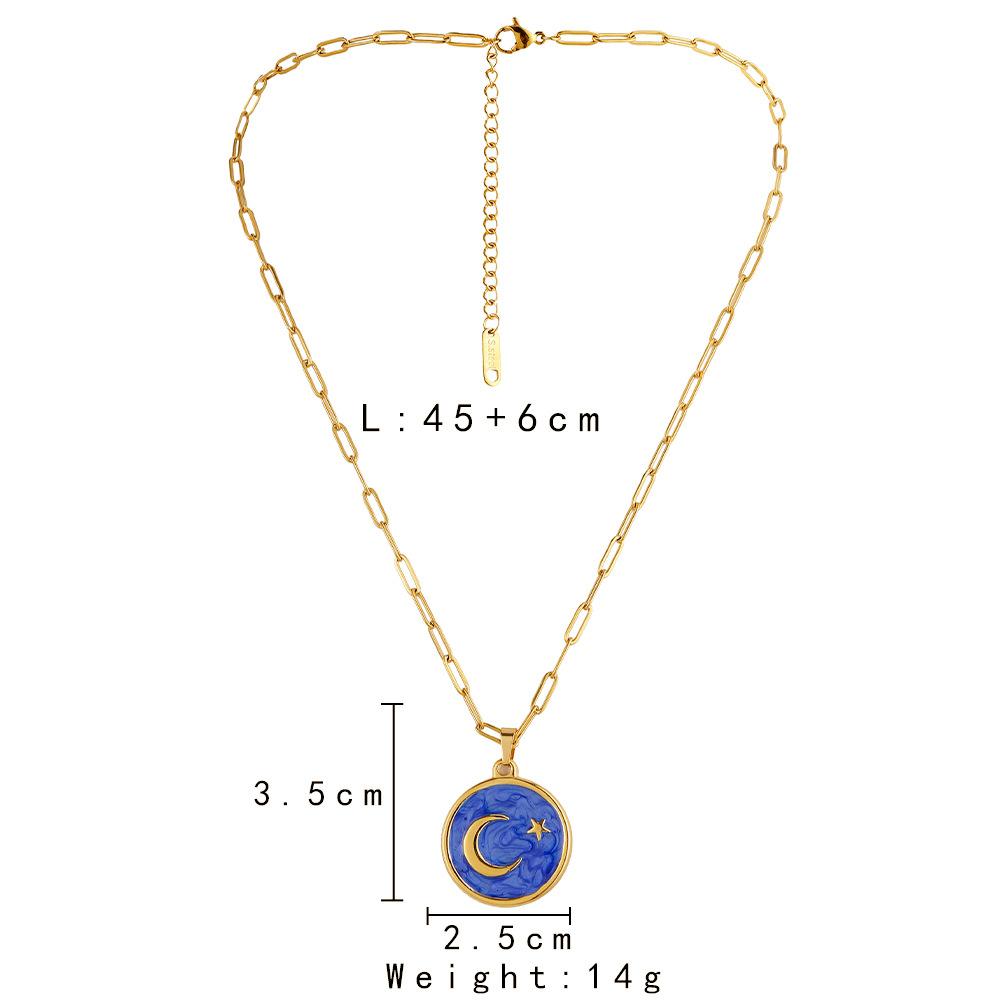 Light luxury niche titanium steel necklace stainless steel gold star moon round coin drop oil necklace female