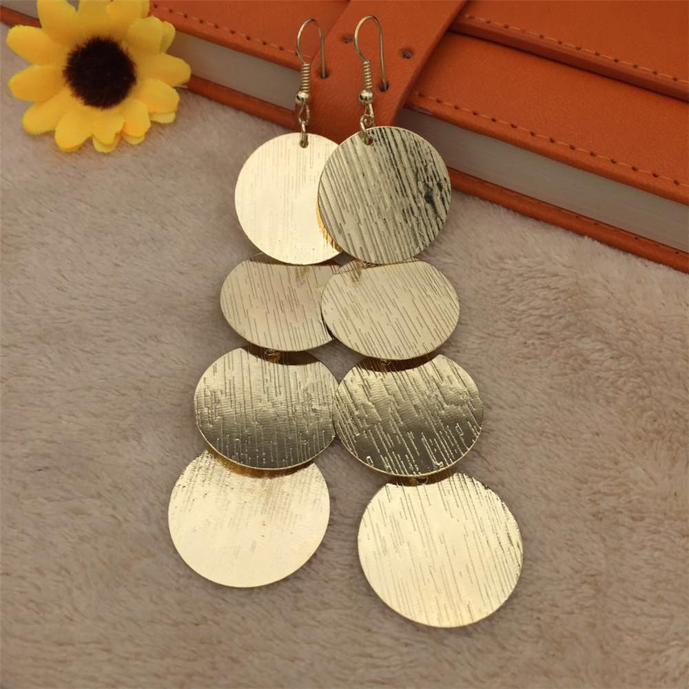 Long Metal Frosted Disc Earrings Fashion High Cool Ladies Earrings