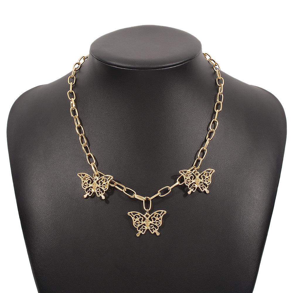 N952 Fashion Butterfly Necklace Women's Niche Metal Retro Necklace Geometric Hollow Single Layer Necklace