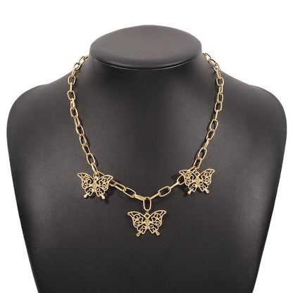 N952 Fashion Butterfly Necklace Women's Niche Metal Retro Necklace Geometric Hollow Single Layer Necklace
