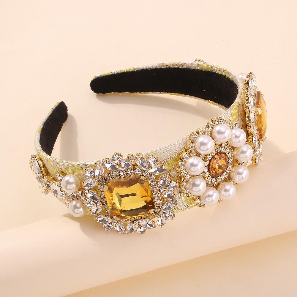 F3187 hair hoop wide-brimmed retro fashion imitation pearl hair accessories elegant temperament inlaid diamond head hoop