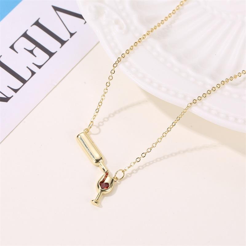 Creative Design Wine Bottle Necklace Female Personality Love Diamond Red Wine Bottle Goblet Clavicle Chain