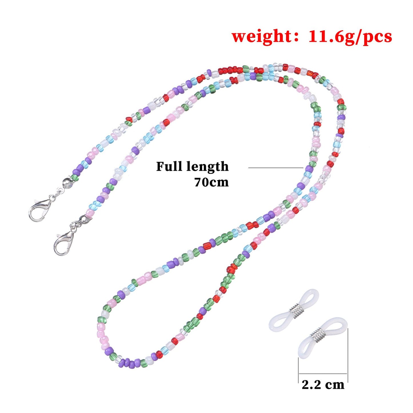 Jewelry Fashion Color Transparent Rice Beads Glasses Holder Women's Face Mask Dual Use Chain