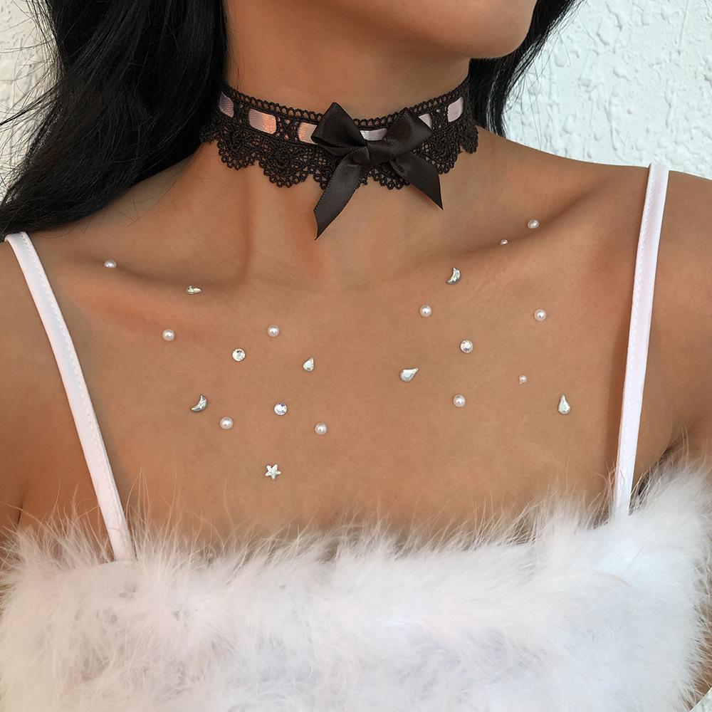 N9635 Fashion Temperament Short Necklace Lace Bow Simple Necklace Neck Fabric Creative Necklace
