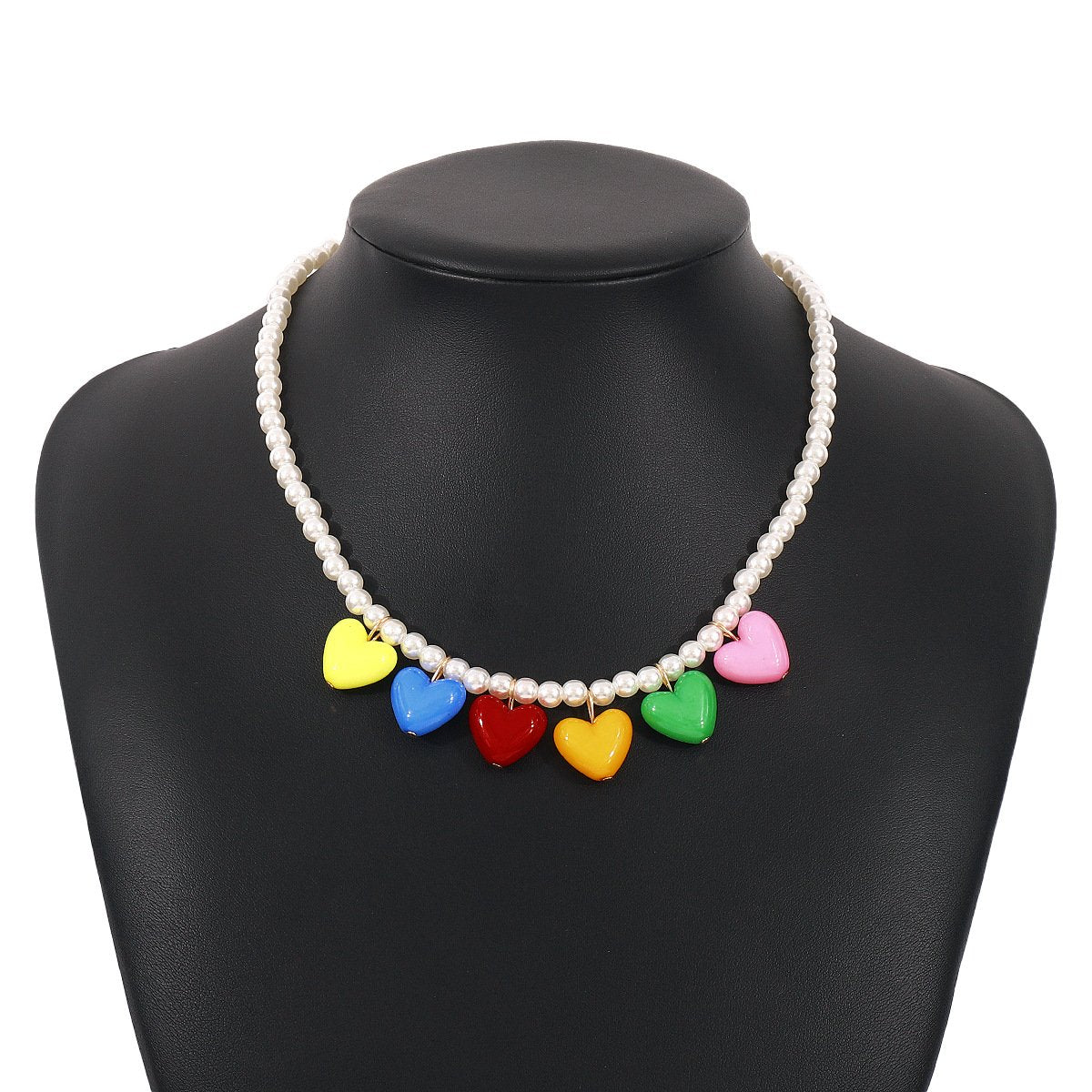 N136 Rainbow Pearl Necklace Spring and Summer Temperament Niche Necklace Net Red Resin Love Sweet Cool Necklace