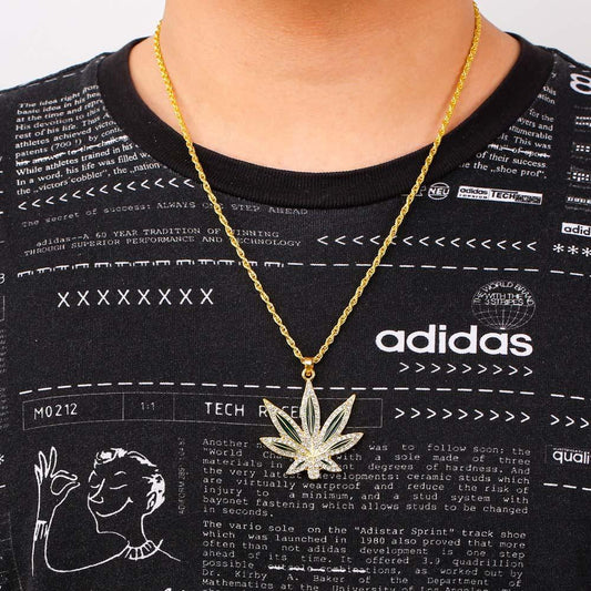 Trendy hip-hop rock diamond painting oil maple leaf necklace fashion light luxury unisex collarbone chain