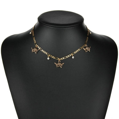 Retro Rhinestone Angel Necklace Female Personality Creative Retro Clavicle Chain Accessories
