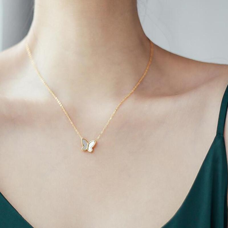 Titanium steel white shellfish butterfly necklace female temperament all-match natural white mother-of-pearl clavicle chain net red ins cold