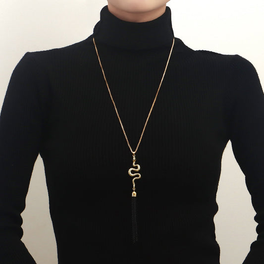Jewelry Snake Pendant Sweater Chain Necklace Advanced Sense Long Design Geometric Tassel Necklace