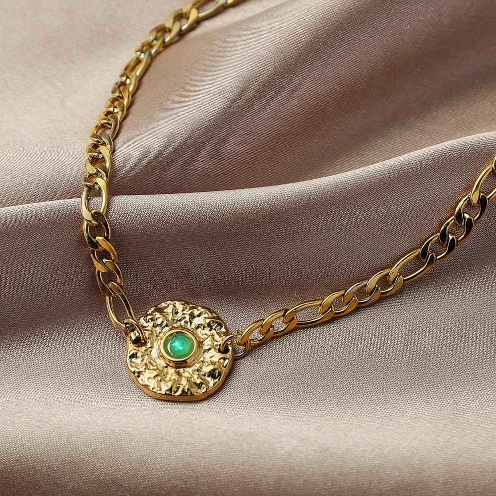 Stainless Steel Short Necklace Coin Embedded Imitation Agate Clavicle Chain Simple Temperament Necklace High Cold Accessories