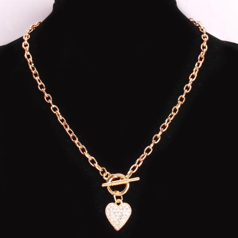 Ins Diamond Heart Necklace Women's Delicate Light Luxury Niche Design Feeling Peach Heart Clavicle Chain Sweet Cool Spice Girl Accessories