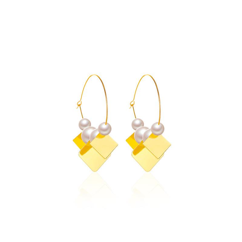 ins simple geometric pearl earrings French light luxury creative glossy square ear hanging net red exaggerated ear buckle