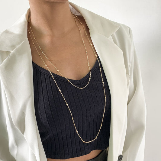 Jewelry Hip Hop Simple Ball Chain Long Necklace Retro Stacked Metal Thin Chain Necklace