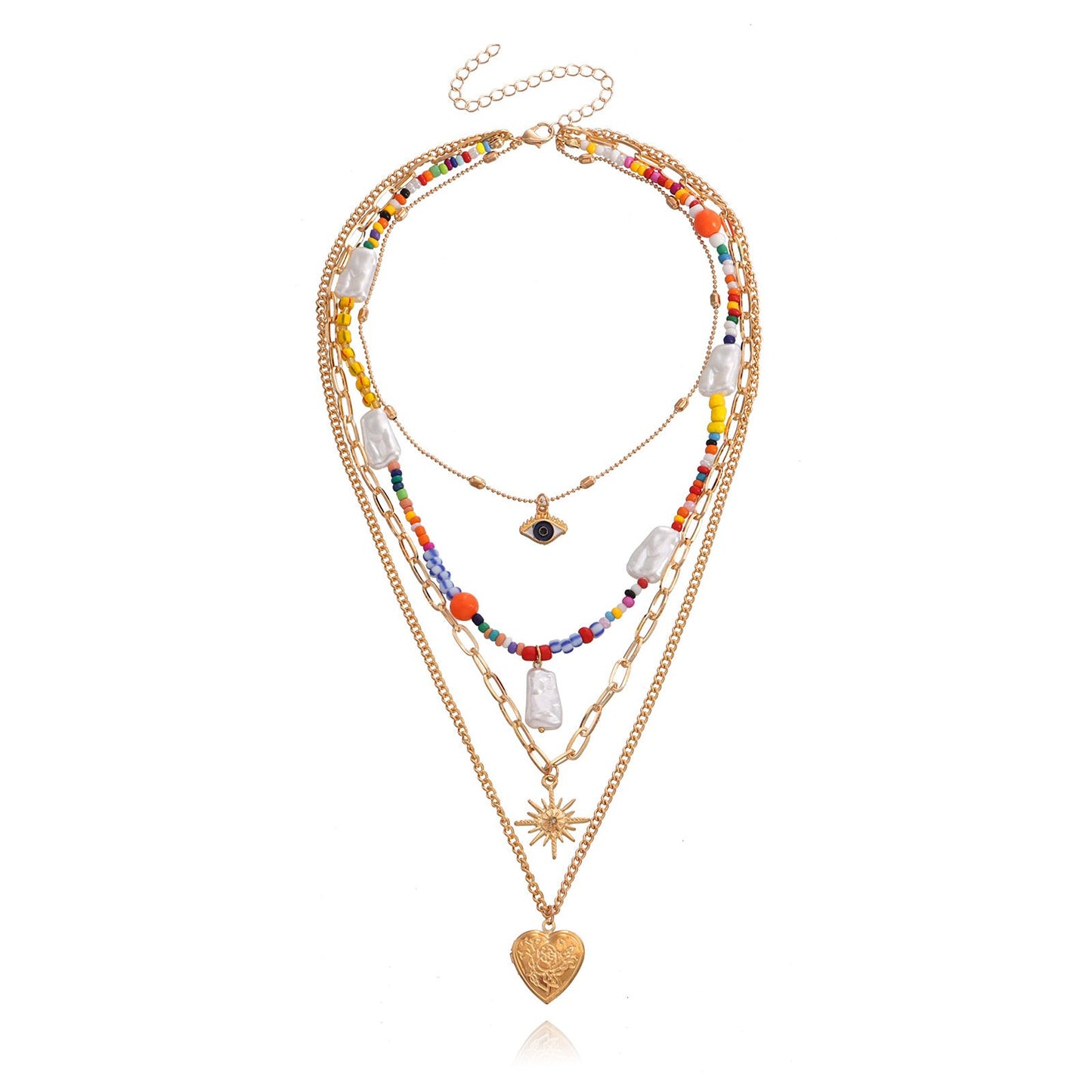 Jewelry punk colored rice beads devil's eye hexagonal star openable love pendant necklace female