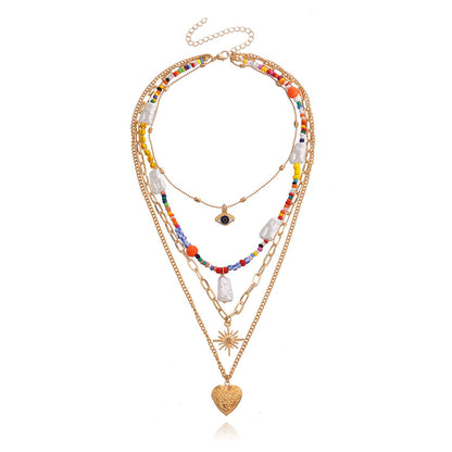 Jewelry punk colored rice beads devil's eye hexagonal star openable love pendant necklace female