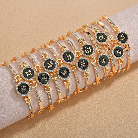 Accessories Fashion Drip Oil 12 Constellation Bracelet Gold Rhinestone Bracelet Female Jewelry