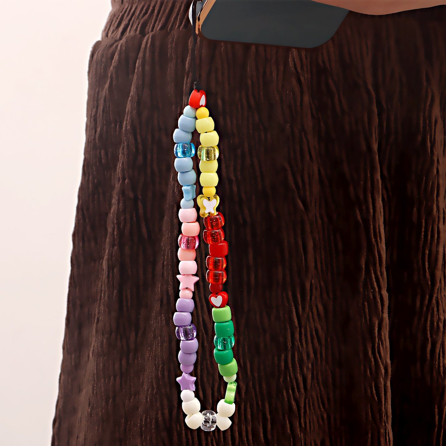 Explosive ins colorful beaded mobile phone chain ornaments love mobile phone lanyard beaded jewelry pendant female