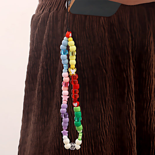 Explosive ins colorful beaded mobile phone chain ornaments love mobile phone lanyard beaded jewelry pendant female
