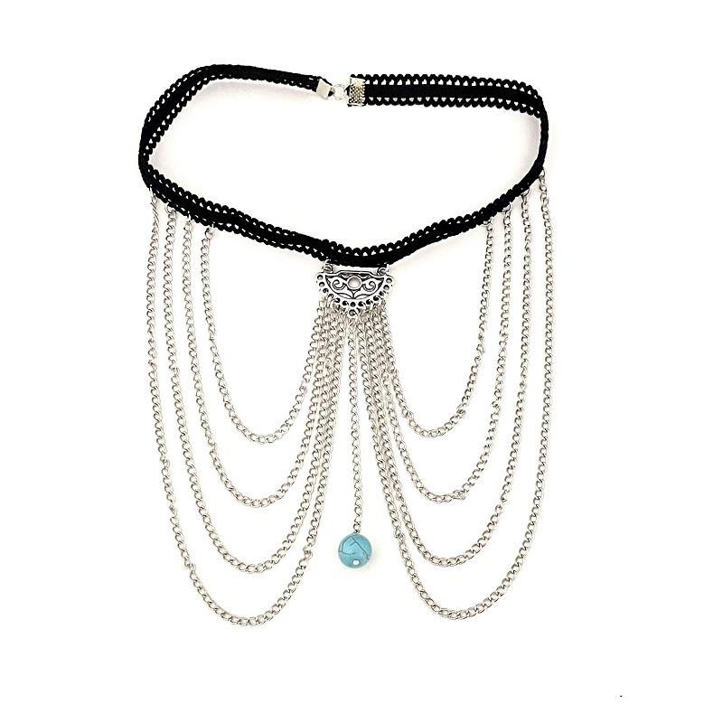 Multilayer Metal Chain Turquoise Stretch Leg Chain Female Bohemian Trend Exaggerated Body Chain Jewelry