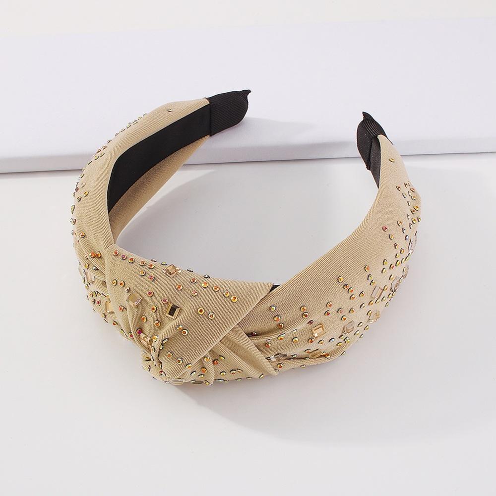 F372 trendy knotted wide-brimmed hair accessories fabric art diamond temperament headband literary retro press hair headband female
