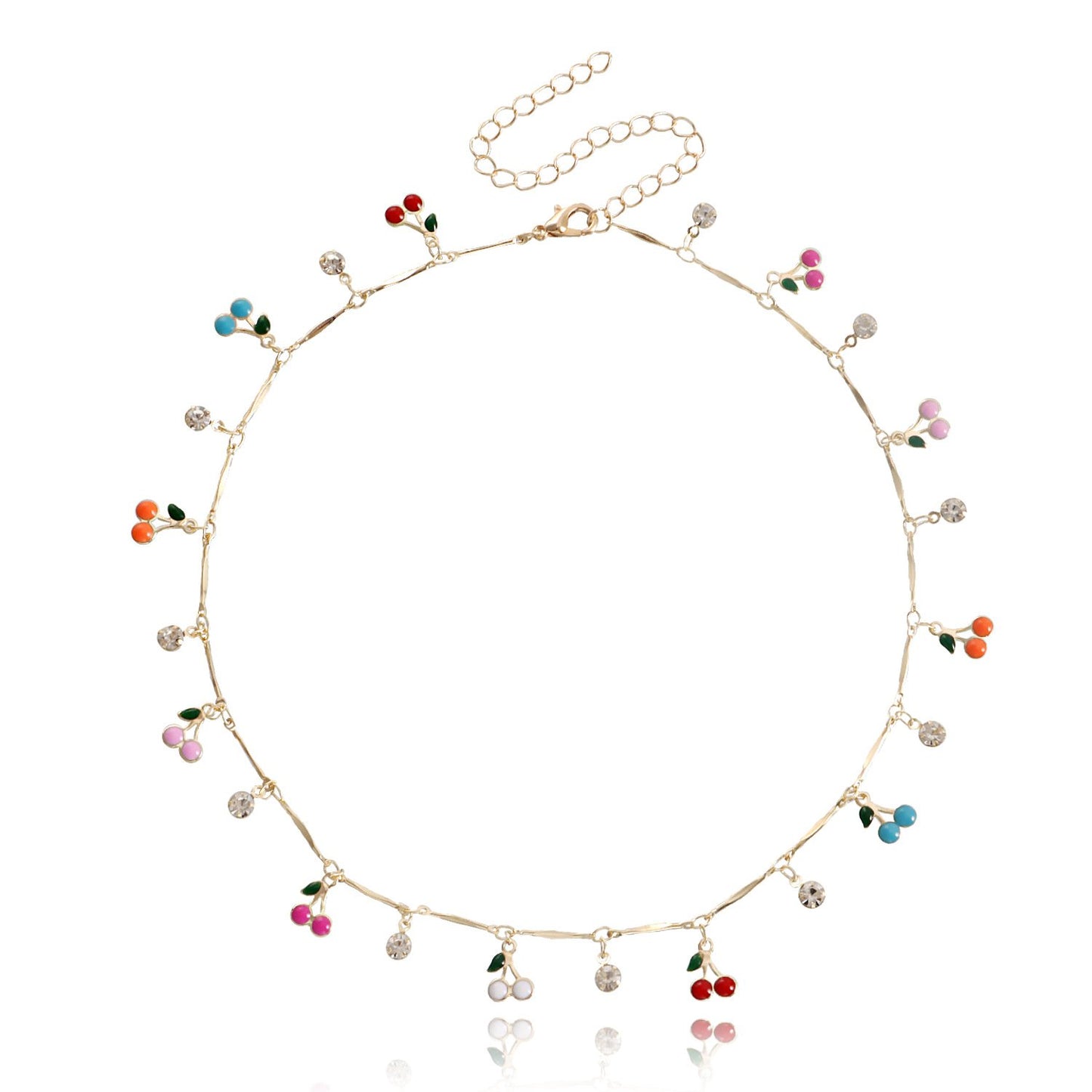 Jewelry ins color drop oil cherry zircon pendant necklace female hot girl choker explosive necklace