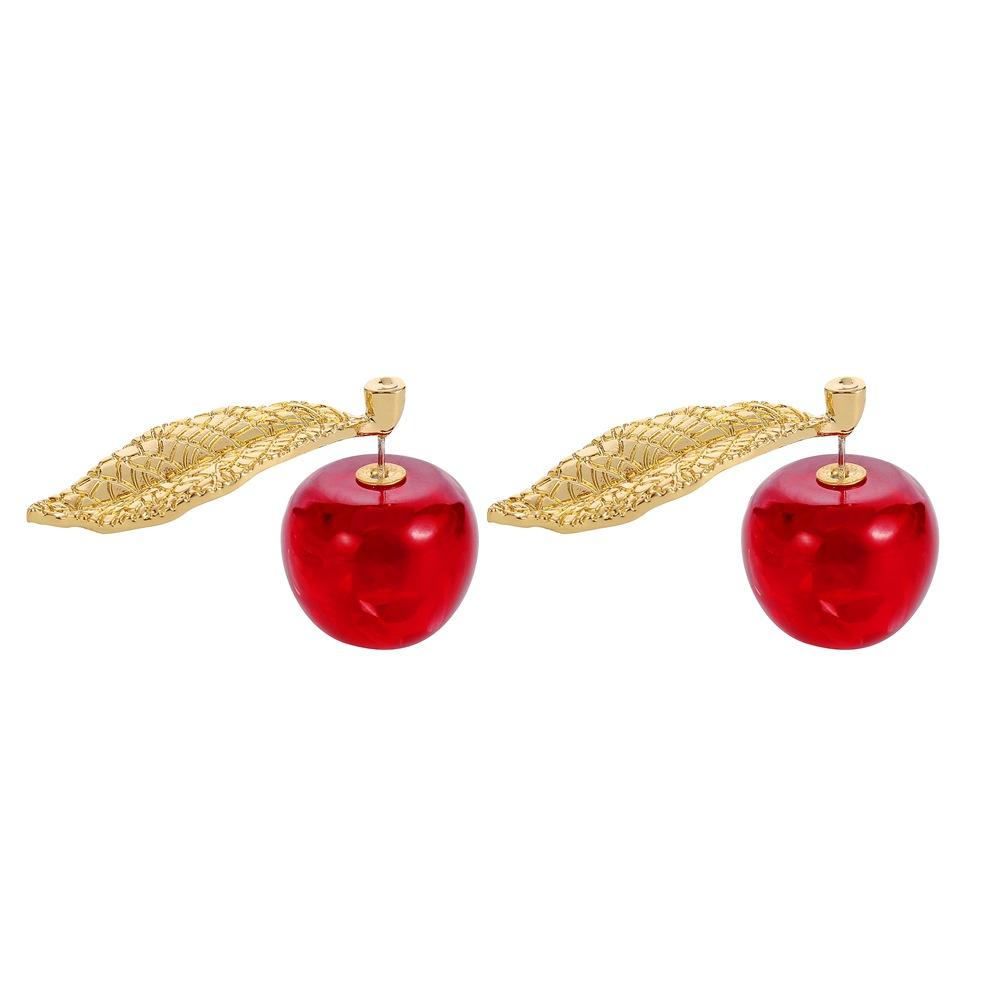 Dongdaemun Pink Cherry Girl Earrings Simple Fashion Wine Red Cherry Retro Temperament Earrings