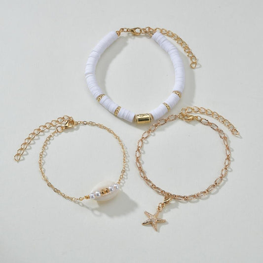 Retro Polymer Bracelet Ladies Beach Vacation Seashell Braided Bracelet Multi-Piece Set Jewelry