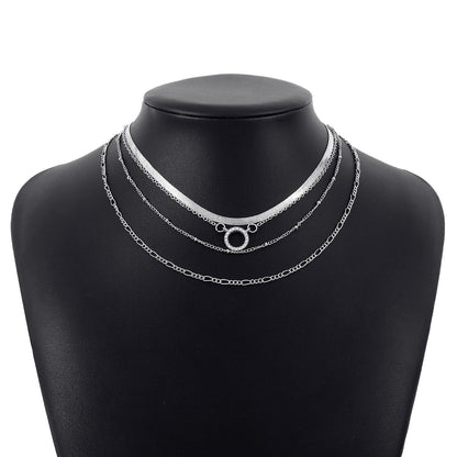 N1343 Retro multi-layer snake bone necklace circle micro-inlaid exaggerated hip-hop necklace niche simple necklace