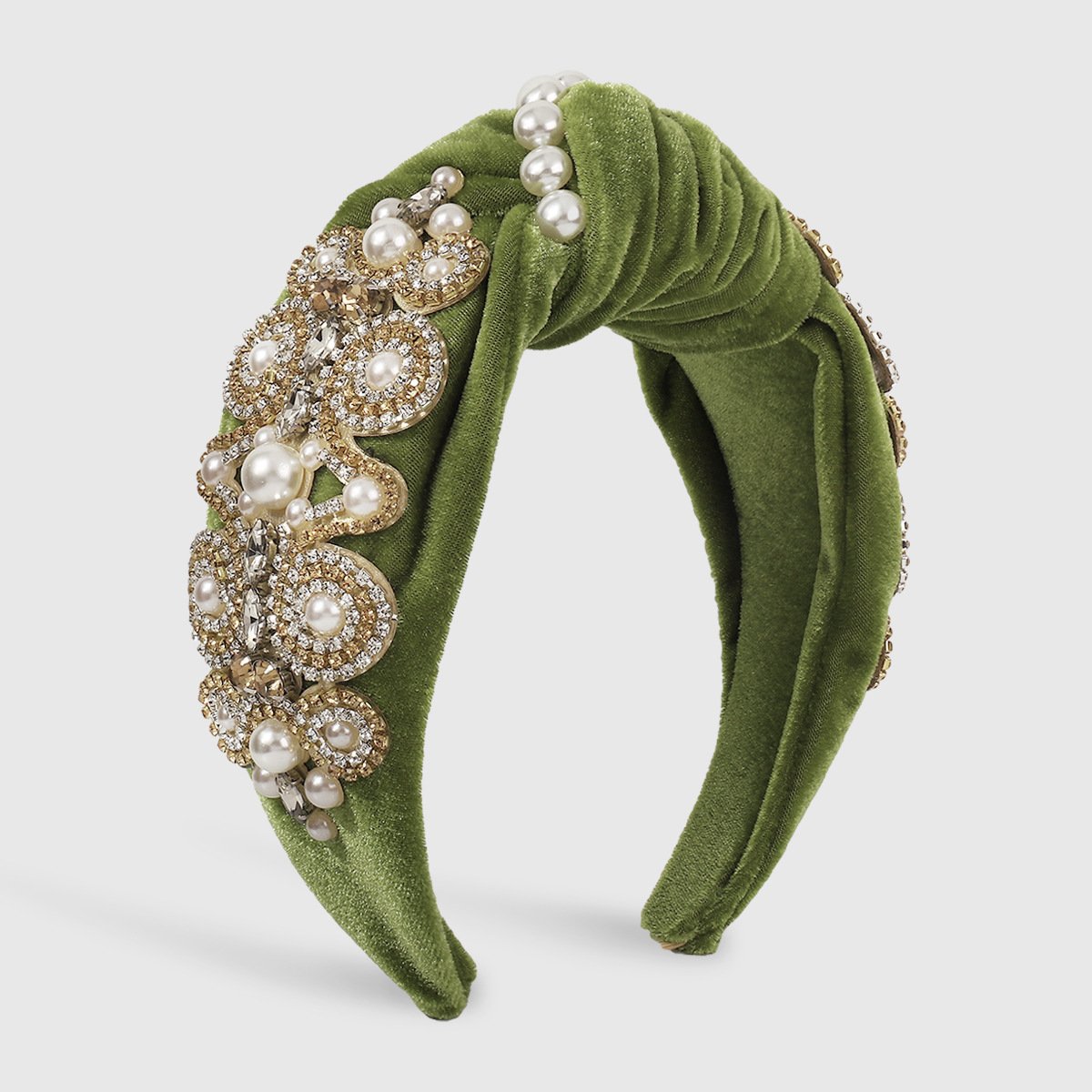 F4644 Sweet retro pearl headband women's velvet claw chain colorful diamond shining knotted wide-brimmed solid color headband