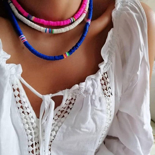Hot Bohemia Short Necklace Round 6mm Mixed Color Soft Ceramic Necklace Clavicle Chain