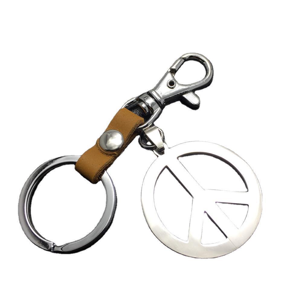 Anti-war symbol titanium steel pendant stainless steel key pendant cowhide connecting piece Valentine's Day gift world peace