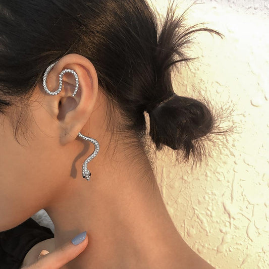E9872 Simple Retro Earrings Geometric Diamond-studded Serpentine Personality Earrings Hip-Hop Night Earless Earrings