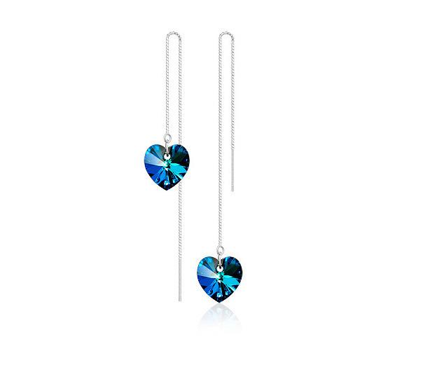 Crystal Earrings Ocean Heart Earrings 925 Silver Ear Needle Ear Wire Heart Shaped Jewelry