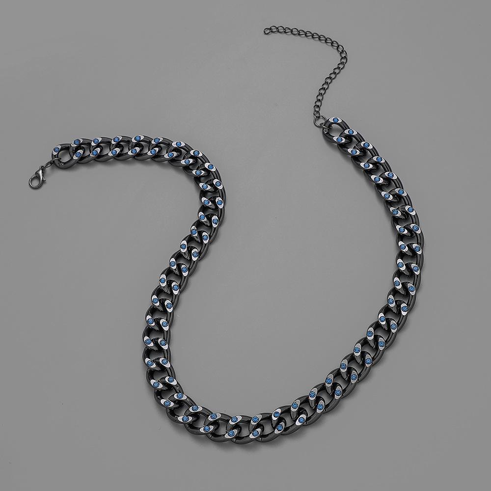 Trendy hip-hop Hiphop gun black full diamond Cuban chain zircon men's necklace simple clavicle chain