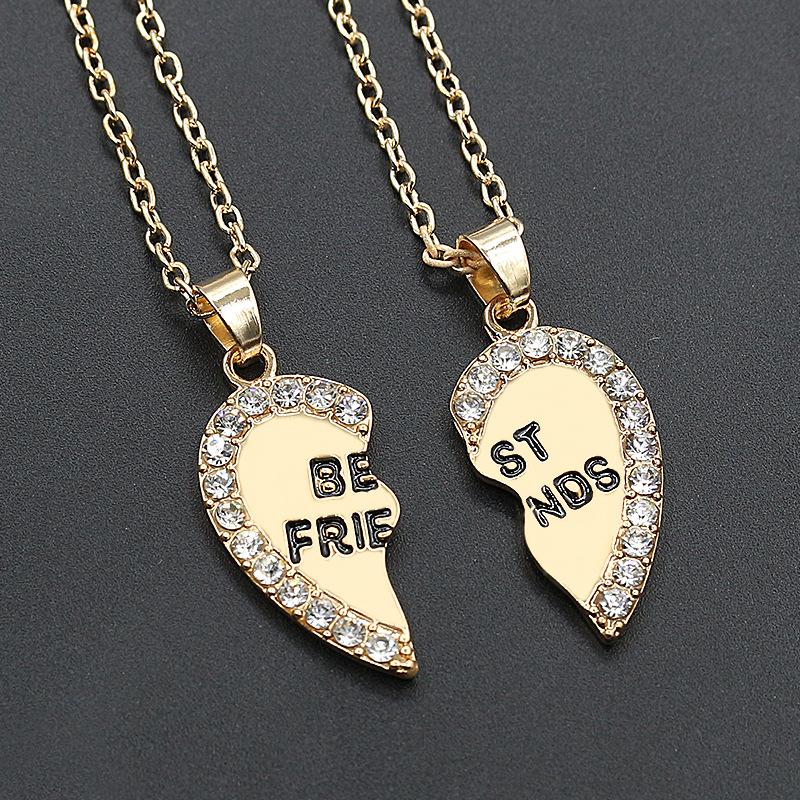 Love English Pendant Alloy Necklace Fashion Two Petal Diamond Bestfriends Necklace Good Friend Necklace