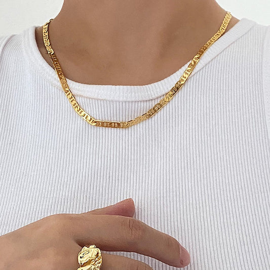 Jewelry Simple Metal Texture Imitation Gold Chain Necklace Retro Geometric Single Layer Clavicle Necklace Women